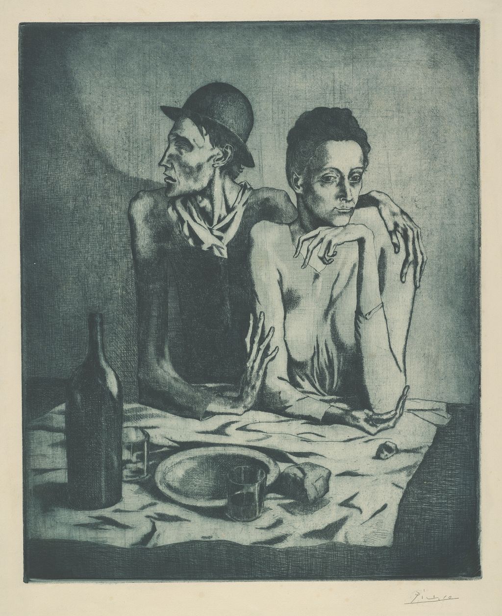 Pablo Picasso. The Frugal Meal, from The Saltimbanques,1904. The Art Institute of Chicago, Clarence Buckingham Collection. © 2013 Estate of Pablo Picasso / Artists Rights Society (ARS), New York.