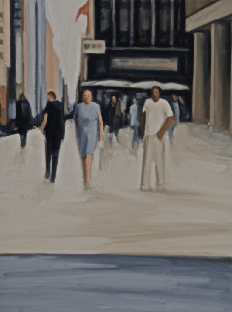 Katherine Weiss, "Passing Figures", oil on canvas, 18 x 14 inches