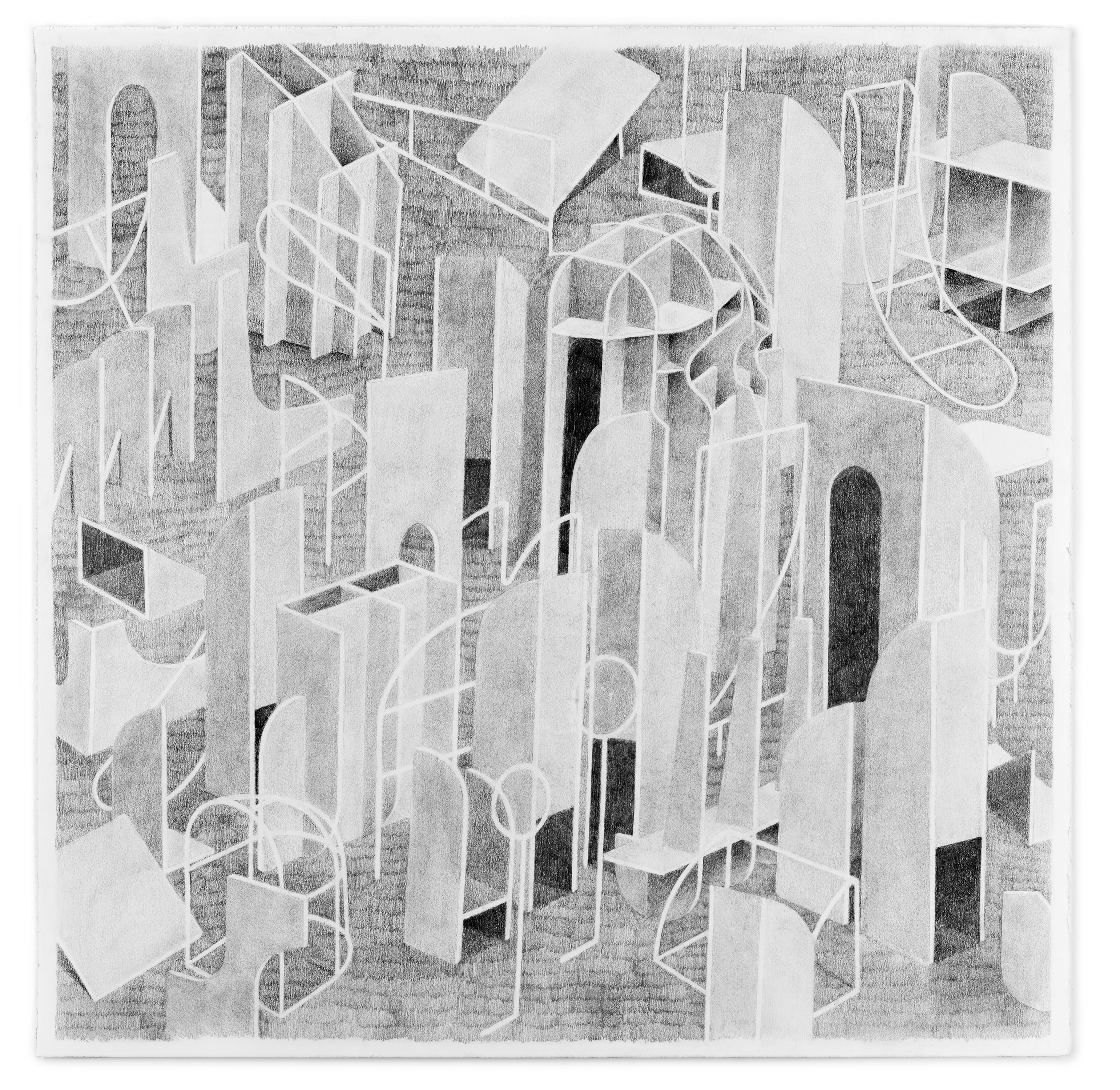 Kat Chamberlin, "Call and Response" graphite on paper, 2017, 25 x 25