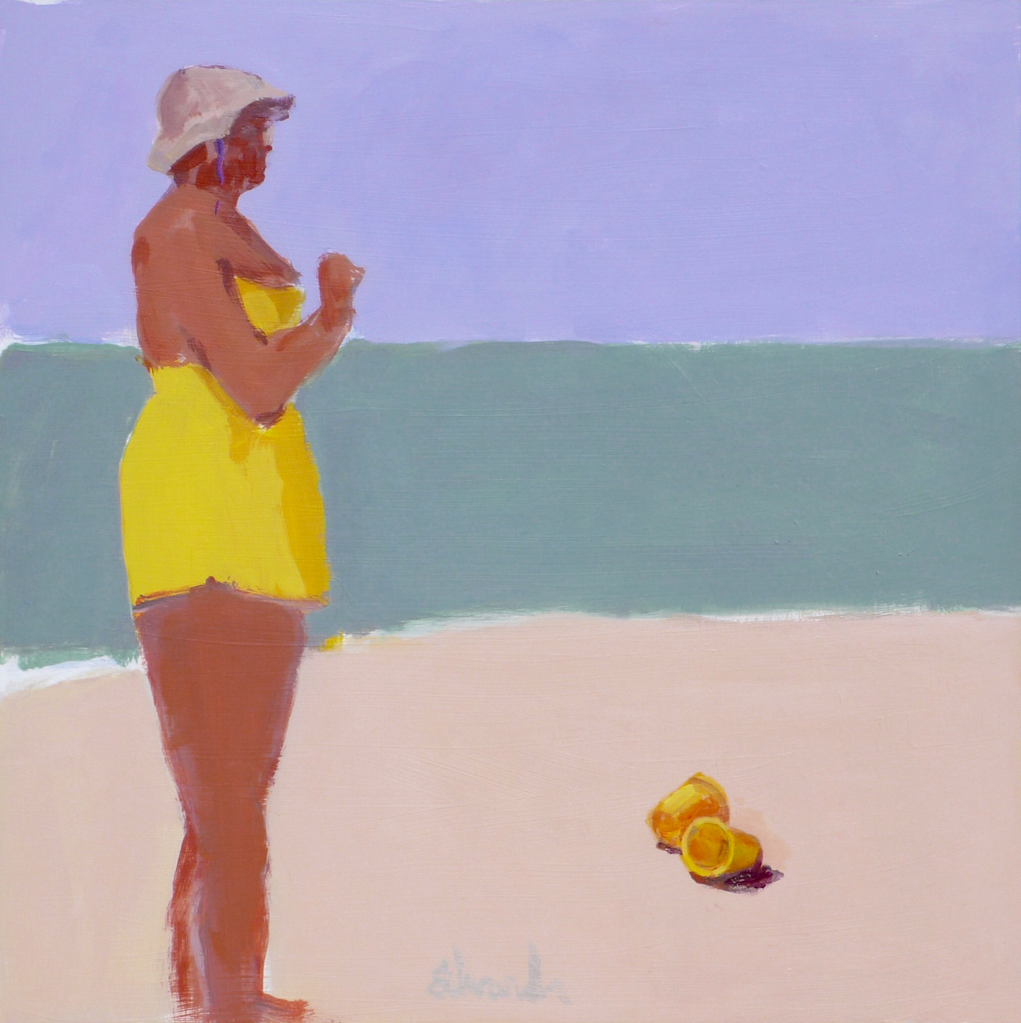 Herb Edwards, "Women with Yellow Pails", Acrylic-Board, 24"x24"