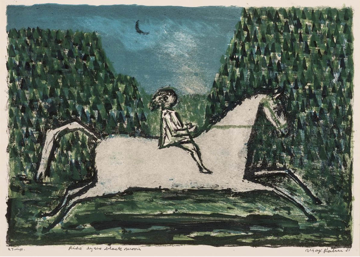 Max Kahn, ‘Ride by the Black Moon, 1953, edition of 12, color lithograph.⠀