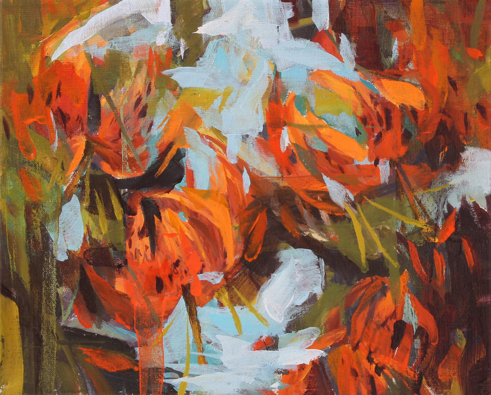 Connie Connally, Tigers on the River Bank, 2019, oil on canvas, 8 x 10 inches